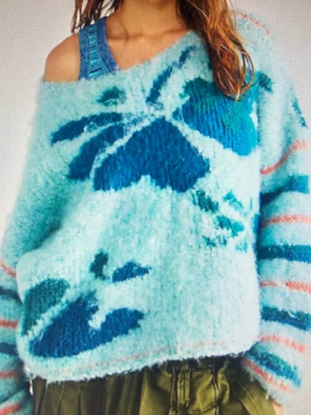 Free People Lily Pullover Fuzzy Soft Pull On Sweater in the Mosaic Sky Combo NWT - Picture 1 of 16